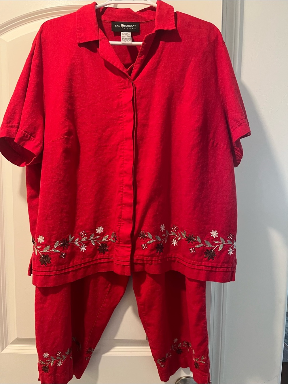 Sag Harbor Red Floral Embroidered women’s ensemble